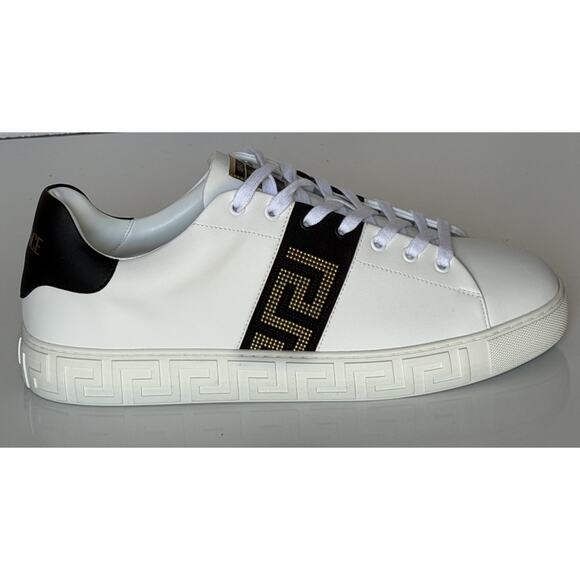Versace Greek key Men\'s White/Black Leather Sneakers 13 US (46) 1014460 NIB $725 main image 15